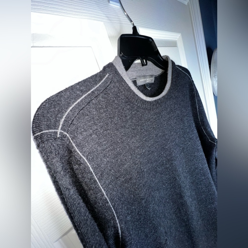 Robert Barakett Men’s Medium Gray 100% Merino Wool Crew Neck Pullover Sweater M - Picture 10 of 14